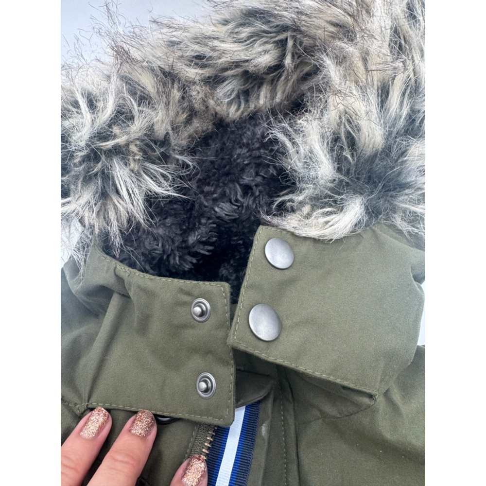 Boys Boden Waterproof Parker with Faux Fur Hood Size 11/12 Olive Green - Picture 6 of 10